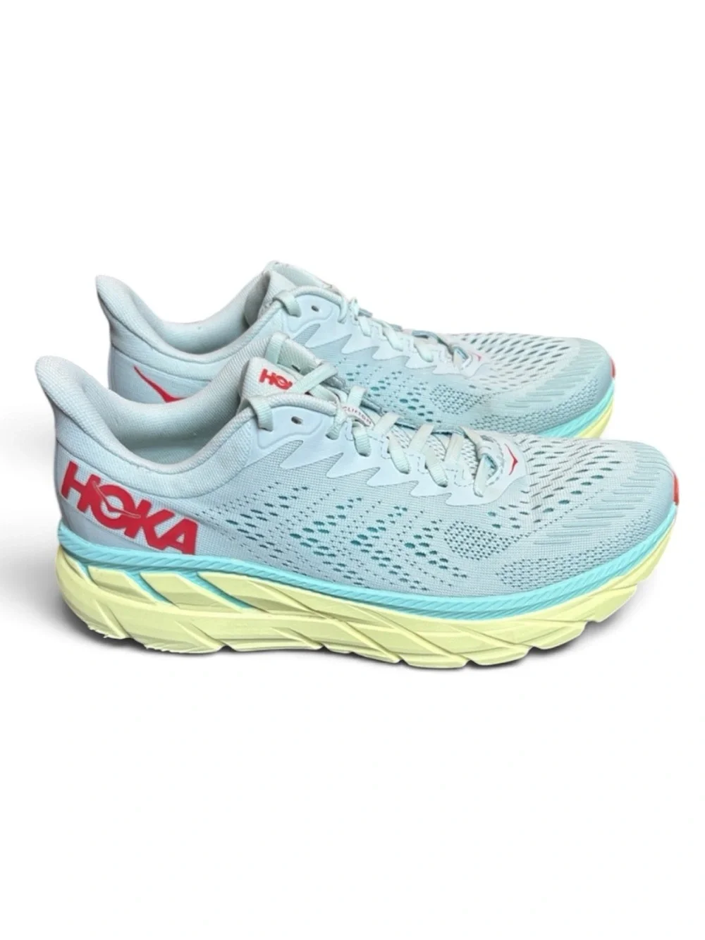 HOKA Clifton 7 Running Shoes Morning Women’s 10.5 Mist/Hot Coral NO INSOLES